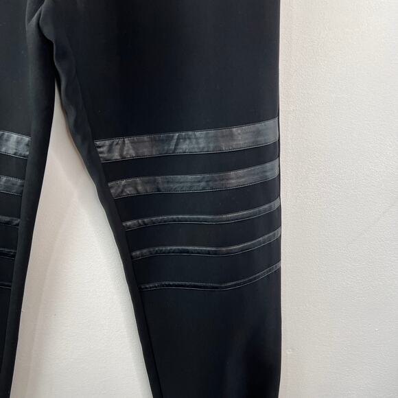 Twin-Set T.S.J. Black Sweatpants Leather Striped Jogger Ribbed Cuff Sz M Medium - Picture 3 of 7